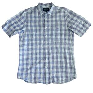 Rodd & Gunn Men's Shirt‎ Linen Blend Button-Up Blue Plaid Check Italy Medium